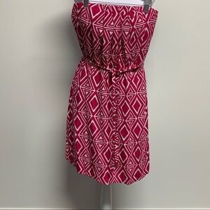 Ava Lynn | Size XS | Pink/White Geometric with Pockets BOHO Strapless Dress